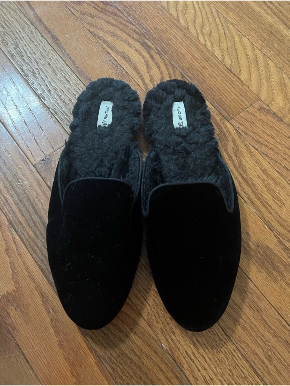 Birdies Black Velvet Fur-Lined Women’s Slip-On Loafers size 10